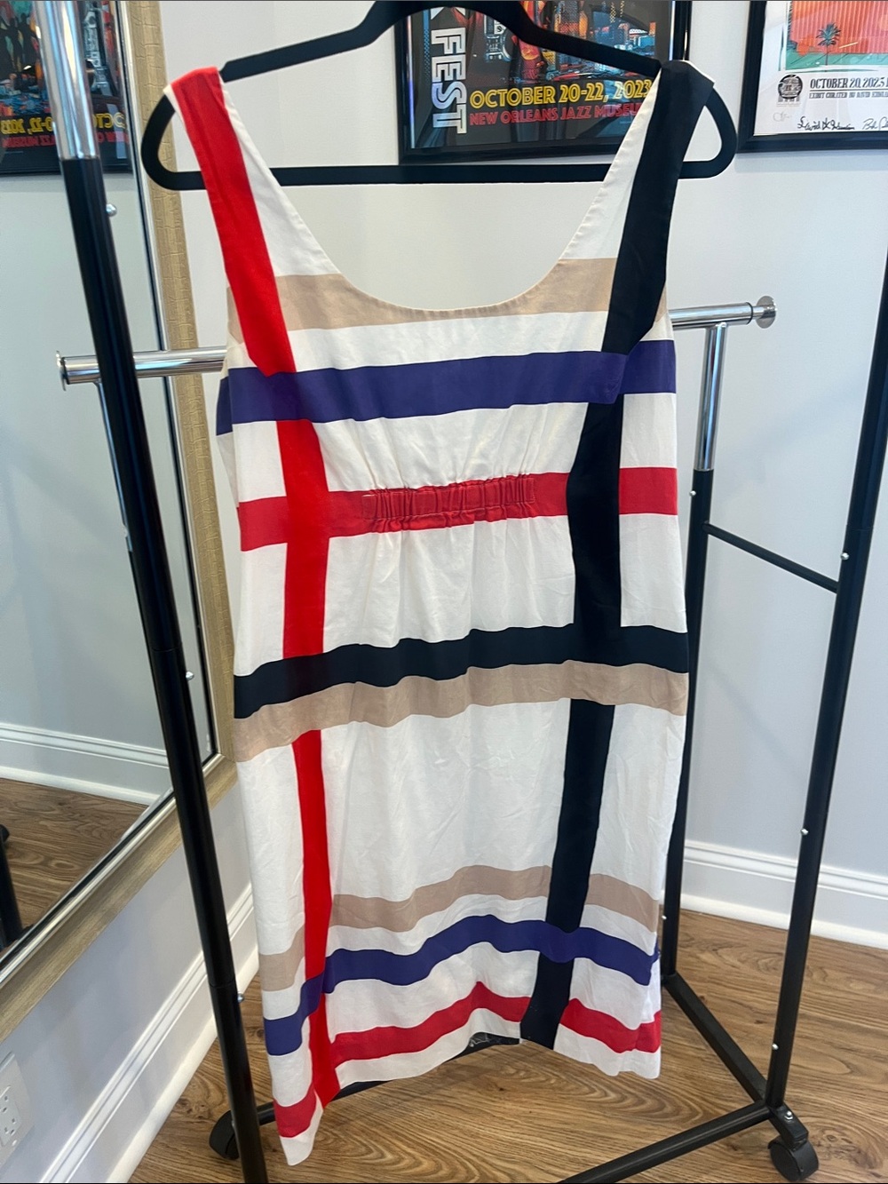 Kenneth Cole Reaction Sleeveless Stripe Midi Dress in Red, Black, Blue, Tan